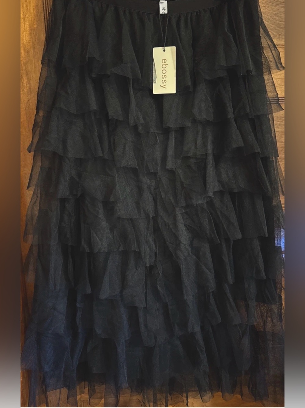 Ebossy Black Tiered Ruffle Tulle Midi A-Line Skirt Whimsigoth Size XL